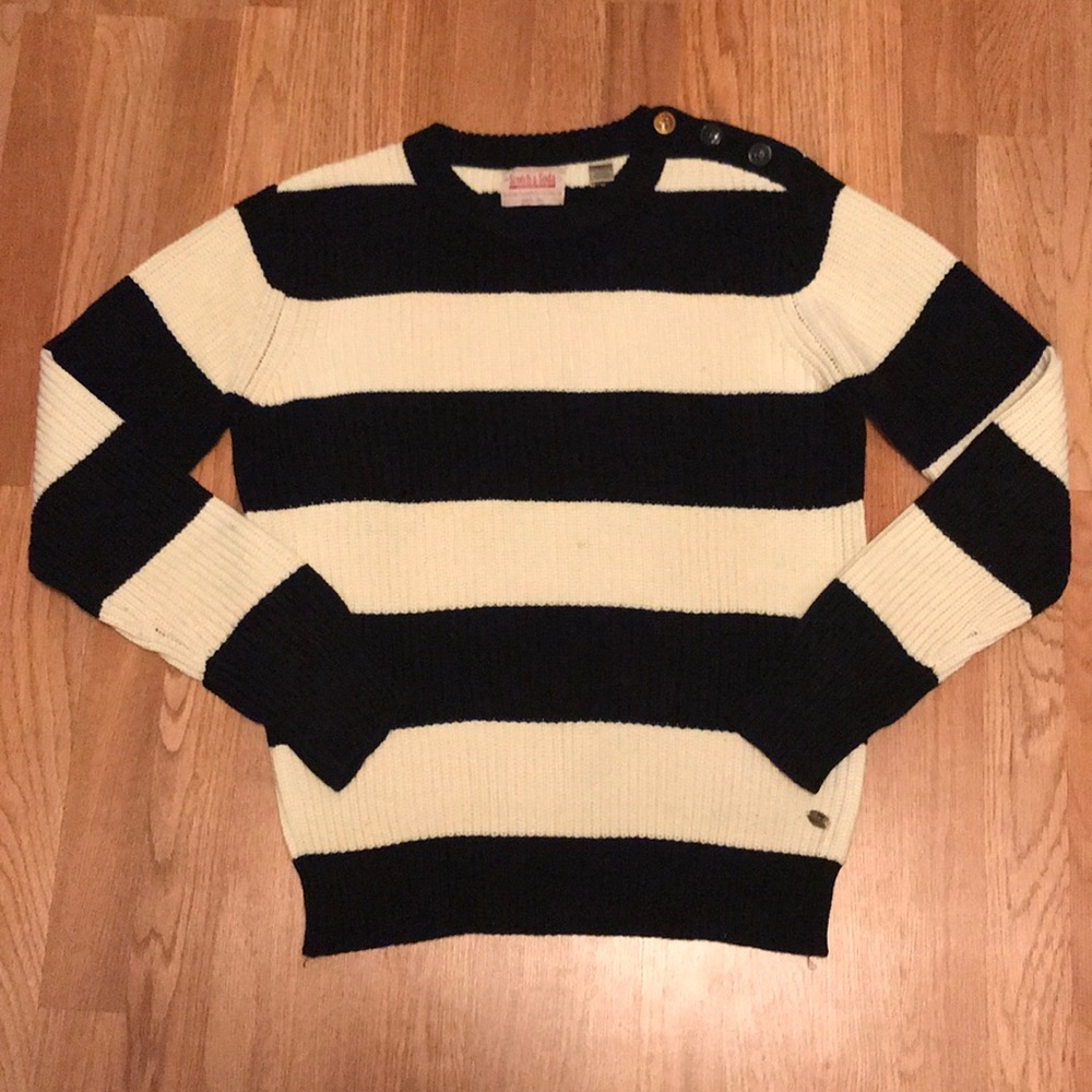 Scotch & Soda color block striped chunky heavy knit crewneck oversized sweater - Picture 12 of 15